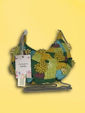 NWT Sol and Mer Beaded Crescent Hobo Bag Green YelloNWT Sol anw Floral 3D Mosaic